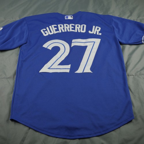 Camiseta de béisbol Toronto Blue Jays para hombre azul medio MLB Guerrero Jr 27 majestuosa - Imagen 7 de 12