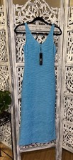 Women’s Blue Waffle Knit Sleeveless V Neck MIDI Dress Small
