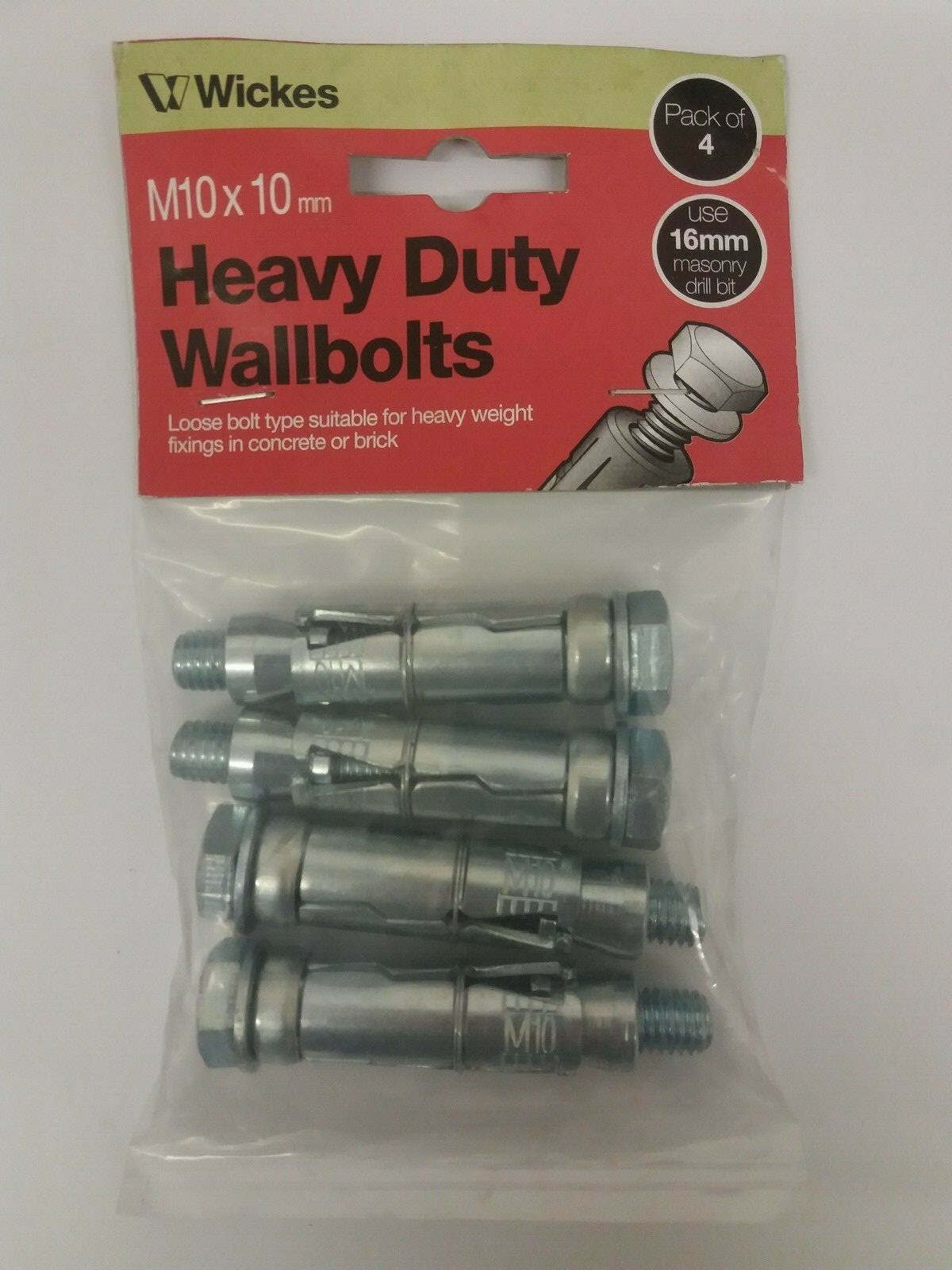 X4 HEAVY WALL BOLTS M10 x 10mm ANCHOR RAWL FIXINGS EXPANDING LOOSE BOLT