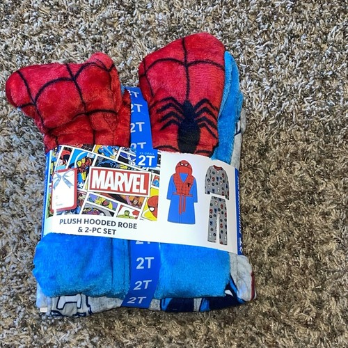 Marvel Boy's Spider-Man Plush Hooded Robe & 2-Piece Pajama Set 2T New - Picture 5 of 7