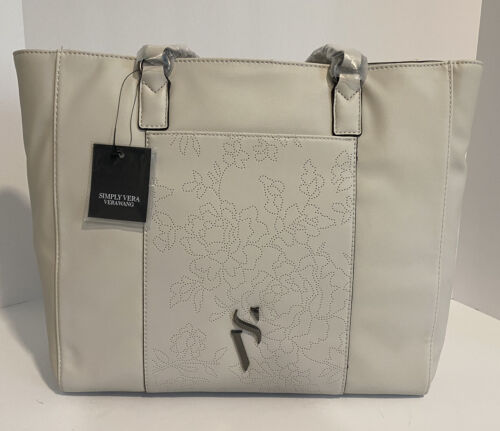Simply Vera Wang Tote Bag Lavey Raddix Handbag Purse Ivory Large -NEW With Tags