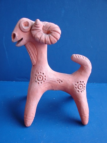 Terra Cotta Ram Sheep Goat Sculpture Figurine Folk Art Hand Made 4 1/2" tall - Picture 2 of 13