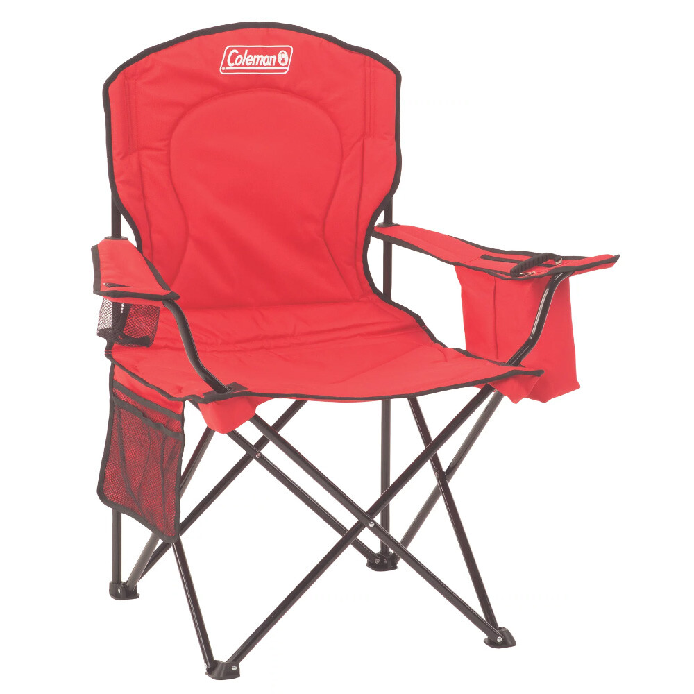 Quad Chair Folding Camp Chair W/ Built-in 4-can Cooler​ Red