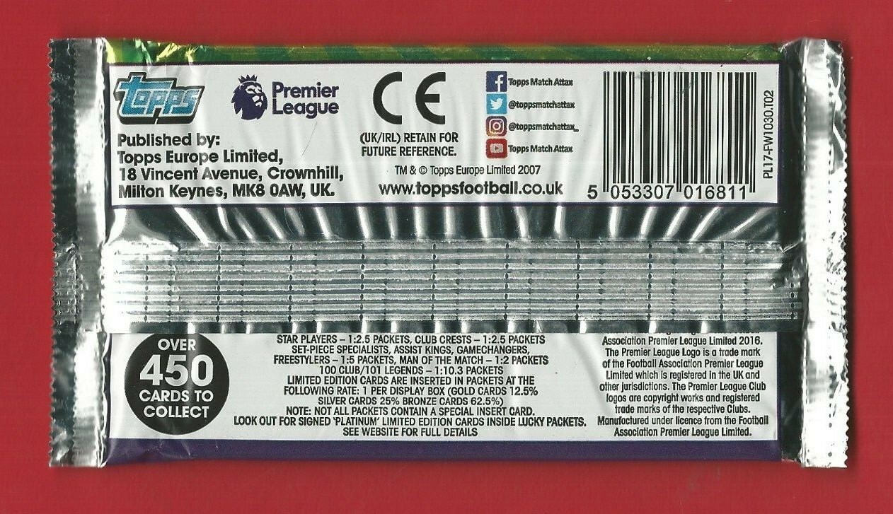 FOOTBALL - TOPPS MATCH ATTAX PREMIER LEAGUE 2016/17 PACKETS - SELECT QTY. (RO02) - Picture 3 of 3