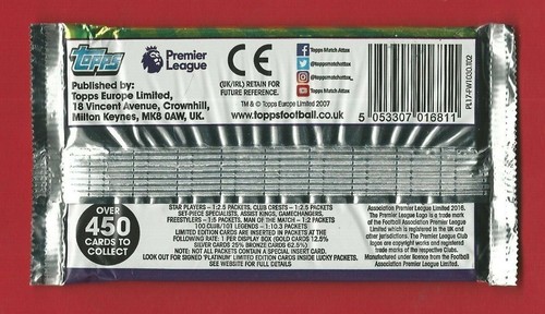 TOPPS FOOTBALL MATCH ATTAX PREMIER LEAGUE 2016/17 - 5, 10, 20 PACKETS (RO02) - Picture 3 of 3