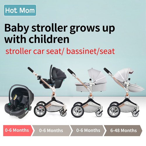 Cochecito de bebé Hot Mom 3 en 1 sistema de viaje 360° silla de paseo de alta vista asiento de coche - Imagen 11 de 21