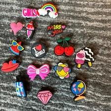 15 Piece Shoe Charms Girly Theme Silicone Hearts Lips Compatible for Croc Crocs