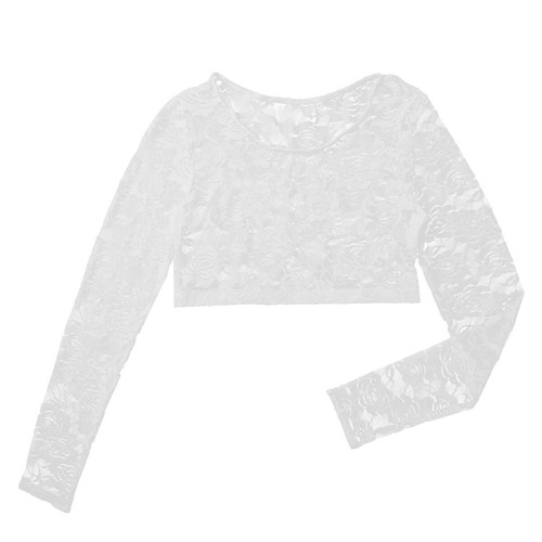 Women's Mesh Lace Sleeves Crop Tops Sexy Short Blouse Lace-up Floral T-shirt - Picture 20 of 70