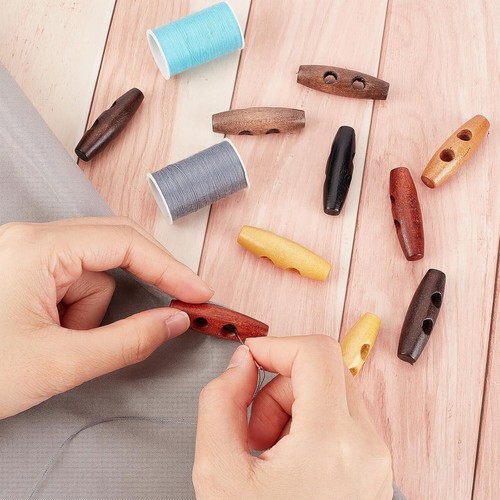 70Pcs Oval Wooden Buttons Horn Toggle Shape Buttons Accessories 2 Holes Wood Swe - Picture 7 of 7