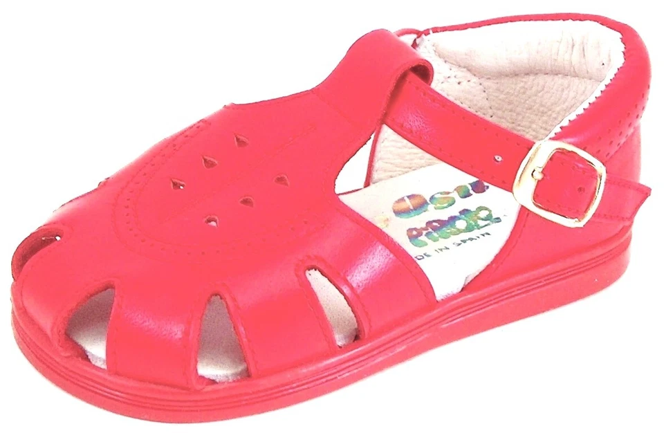 DE OSU - España - Sandalias de pescador de cuero rojo para bebés niñas/niños -Europeas -Talla 3-5 Foto 2 de 4