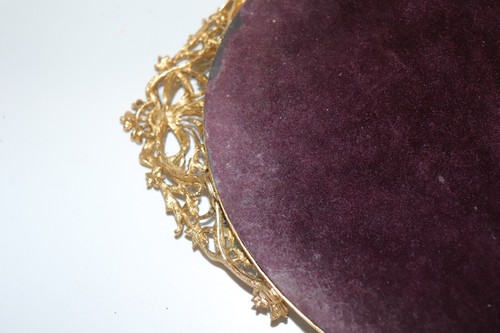 Antique Vanity Mirror Ornate Brass Easel Frame Golden 19" x 10.5" - Picture 7 of 7