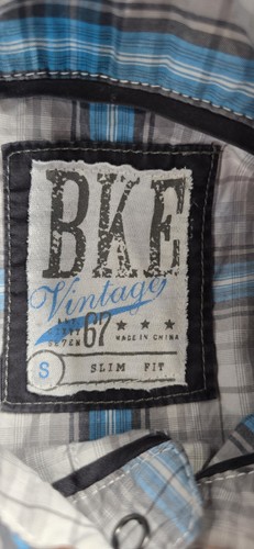 BKE Buckle Pearl Snap Button Shirt Men S Slim Blue Gray Plaid Western Embroidery - Picture 15 of 21