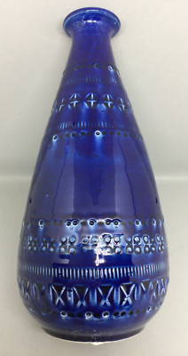 9.5'' ETHAN ALLEN Pottery Vase Made in Italy Rimini Indigo Blue Style of Bitossi