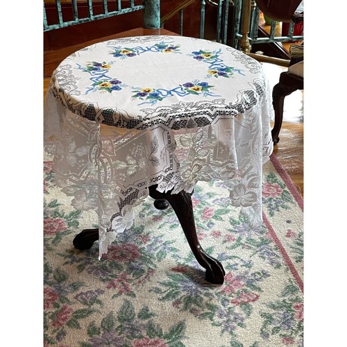 Tovaglia vintage centrino piccolo quadrato 35” x 35” pizzo bianco pansies nastri fiocco - Foto 1 di 22