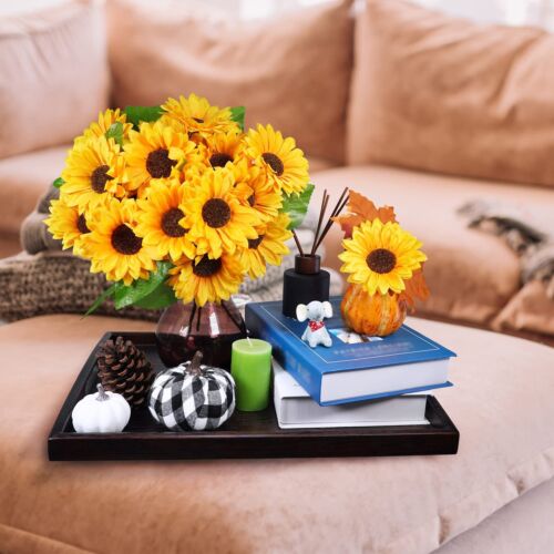 6 Pcs Artificial Sunflower Bushes 11.8" Tall Yellow Silk Sunflowers Stems Sun... - Picture 7 of 8