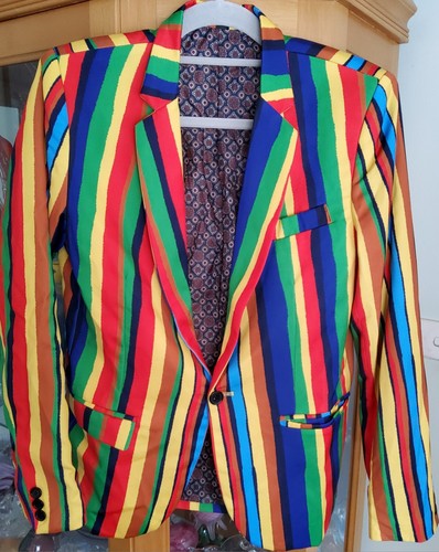 Vintage Retro Colourful Striped Jacket Size (10-12) Fancy Dress Clown Jacket - Picture 6 of 9