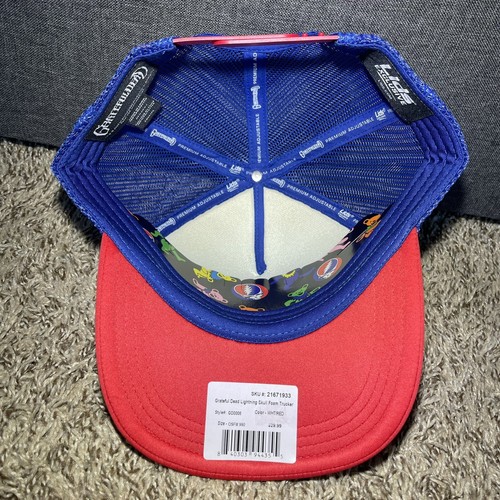 Gorra de malla de camionero de espuma Grateful Dead Steal Your Face Stealie roja blanca azul - Imagen 5 de 5