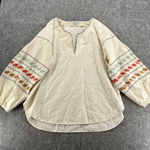 Madewell Embroidered Sleeve L Popover Top Ivory Womens
