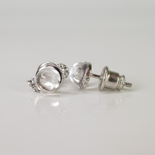 Sterling Silver 925 Silver Glass Crystal Dome Stud Earrings Modernist Eye design - Picture 3 of 14