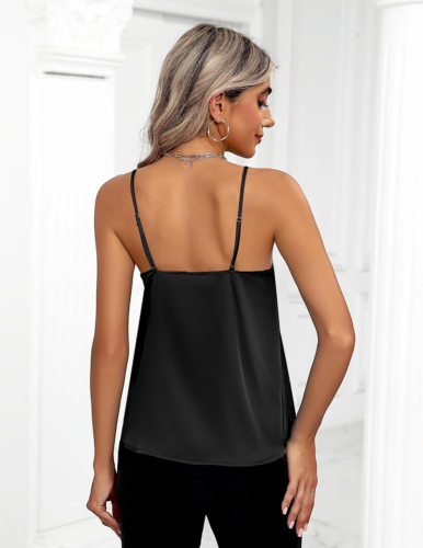Women'S Silk Satin Tank Tops 2025 V Neck Adjustable Spaghetti Strap Sleeveless C - Picture 5 of 12