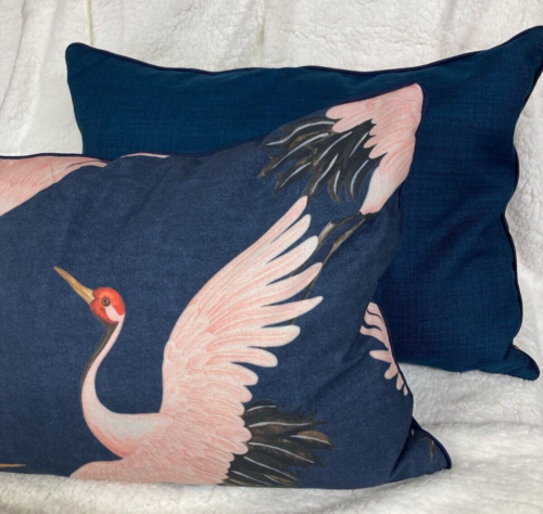Handmade Cotton/Velvet Cushion Paloma Faith Oriental Bird Blue Fabric (40x60cm) - Picture 2 of 2