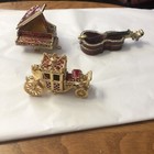 Trio of Jeweled Baby Grand, Cello, and Ornate Coach Enamel & Rhinestone Magnetic
