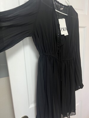 Zara Evening Dress Chiffon Black Sheer Long Sleeve V-Neck Flowy Pleated Sz M NEW | eBay Zara Evening Dress Chiffon Black Sheer Long Sleeve V-Neck Flowy Pleated Sz M NEW | eBay
