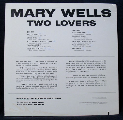 MARY WELLS-TWO LOVERS-Northern Soul Album-MOTOWN #M5-221V1 - Picture 3 of 3