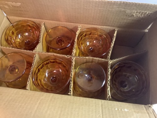 Set of 7 Vintage Colony Amber Glass Whitehall Cube Cubist 5 oz. Sherbet Dishes - Picture 10 of 12