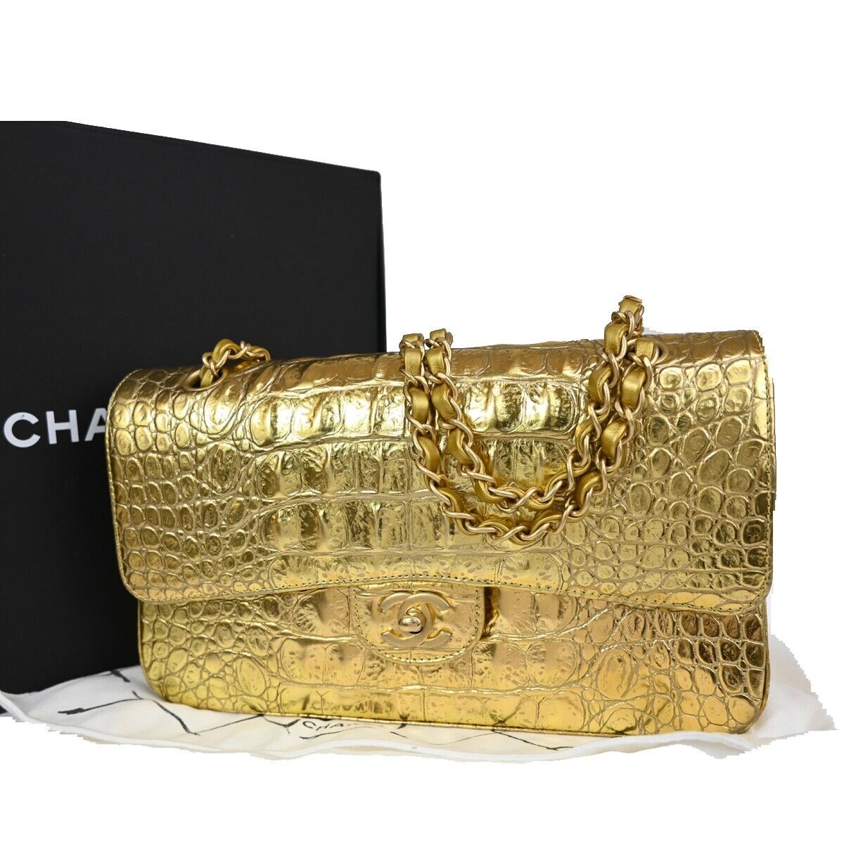 CHANEL CC Logo Double Flap Chain Shoulder Bag Embossing CHANEL CC Logo Double Flap Chain Shoulder Bag Embossing