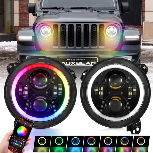 9" RGB Round LED Headlight 4" Fog Lights For Jeep Wrangler JL 2018+ Gladiator JT - Bild 13 von 15