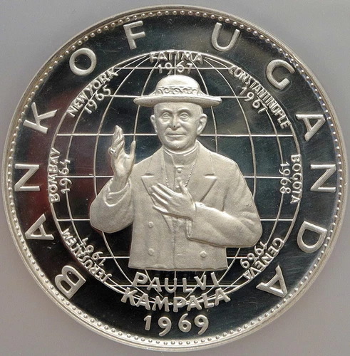 1969 UGANDA Visit POPE Paul VI XLARGE Proof Silver 25 Shilling NGC Coin i84893