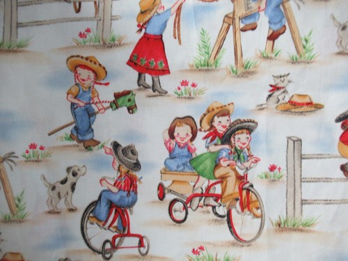 Michael Miller "Lil' Cowgirls" VTG RARE Cotton Fabric Pattern # C-633 32"X22 - Picture 6 of 7