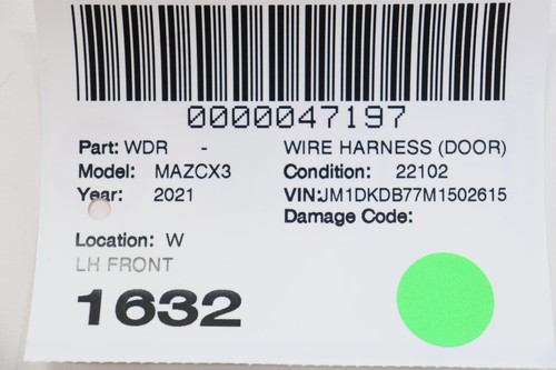 Arnés de cableado de puerta delantera izquierda Mazda CX-3 2018-2021 OEM DH1E67190 - Imagen 11 de 11