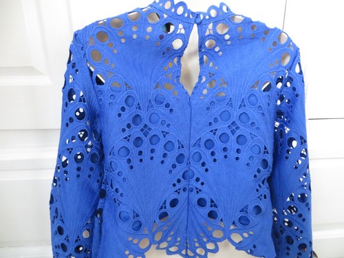 Lipsy Premium Cutwork Lace long sleeve Blue blouse size 6 - 8 - Picture 4 of 7