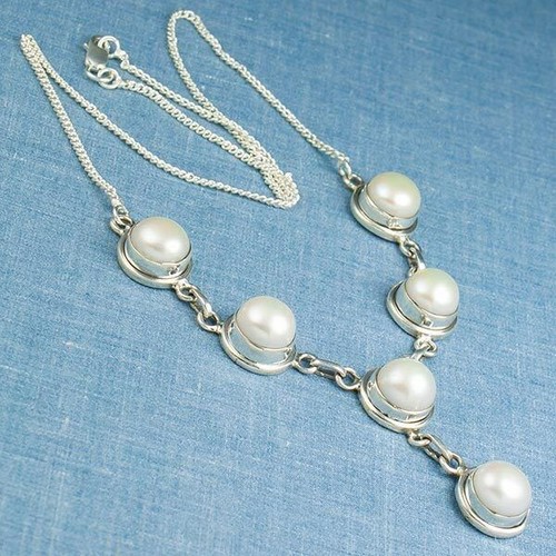 Handcrafted PEARL NECKLACE 925 STERLING SILVER jewelry + FREE GIFT - Picture 3 of 6