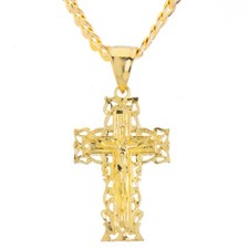Mens Hip Hop Gold Plated Jesus Cross Pendant 20" Cuban Chain Necklace MPG 107 G