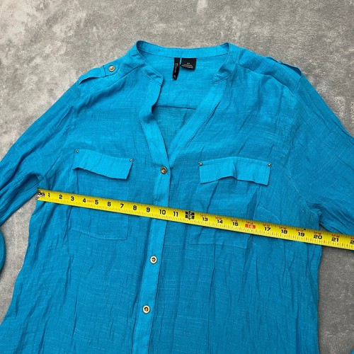 Blusa New Directions manga larga con botones manga lengüeta enrollable para mujer talla 2X azul - Imagen 5 de 6