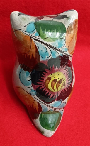 Vintage Mexican Tonala Owl & Floral Figurine Hand Painted Art Pottery 1970's 5" - Picture 3 of 15