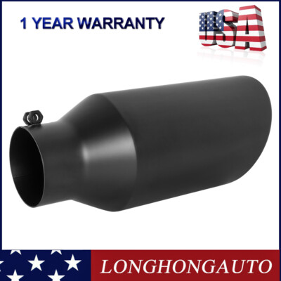 Black Diesel Exhaust Tip 3'' Inlet 5'' Outlet 12'' Long Tail Throat Muffler Tip