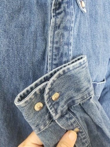 VINTAGE MENS FIELDMASTER BLUE DENIM LONG SLEEVE BUTTON SHIRT M 100% COTTON - Picture 4 of 6