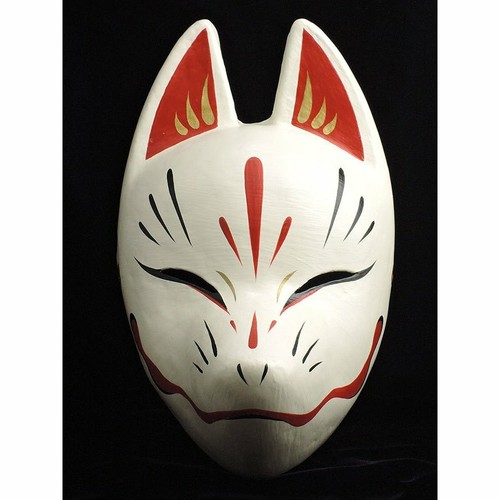 Japanese Traditional Mask Kitsune Fox White Red and Gold - Suzune - Hand Crafts - Picture 10 of 12