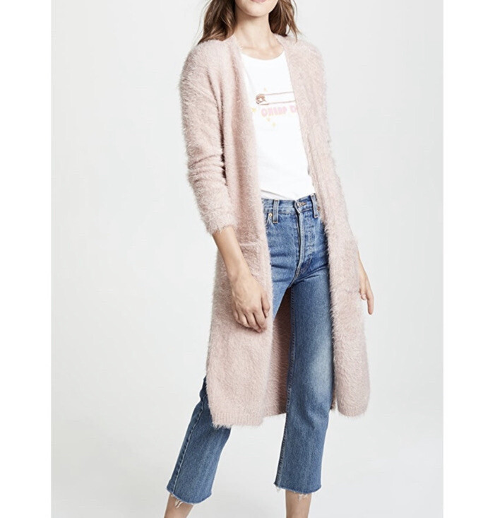Pink duster sweater cheap