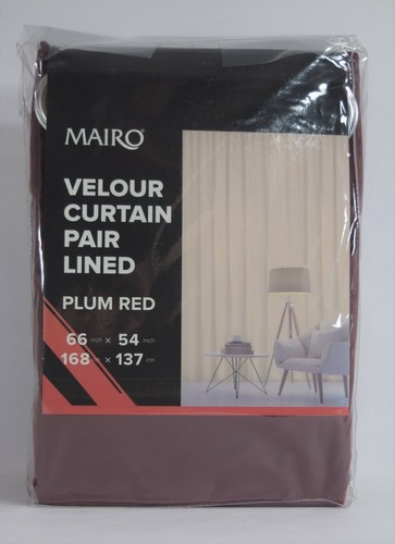 Mairo Velour Curtain Pair Unlined Plum Red Burgundy 54” (137cm)  Drop  BRAND NEW - Picture 3 of 12