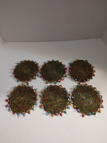 Bohemian Soho Retro Colored Beads Small Bells Coasters Set Of 6 D9 - Picture 9 of 11