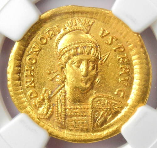 Gold Honorius AV Solidus Gold Roman Coin 393-423 AD - NGC MS (UNC) - 5/5 Strike!