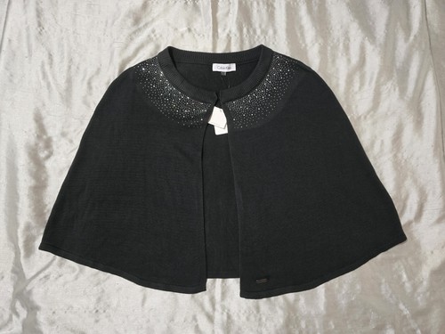 NWT Calvin Klein Dark Gray Embellished Knit Capelet Cape Shrug Sweater One Size - Picture 3 of 11