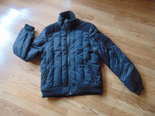 Vintage David Bitton BUFFALO Down Puffer Jacket Sherpa Collar Dk Gray Mens Med - Picture 3 of 7