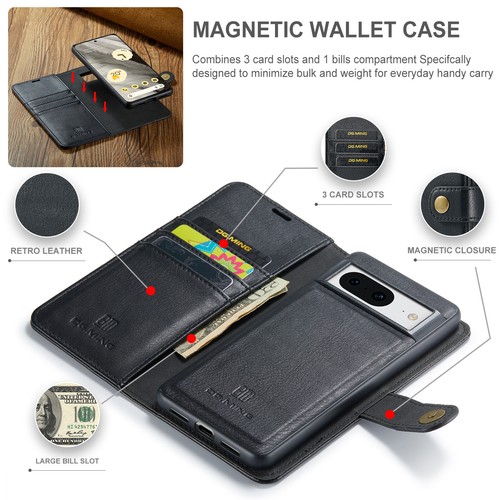 Estuche tipo billetera desmontable 2 en 1 de cuero de vaca DG.MING para Google Pixel 8 - Imagen 13 de 35