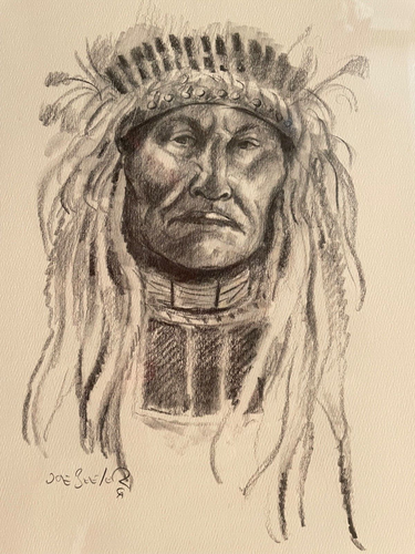 JOE BEELER ORIGINALZEICHNUNG!  14 X 11 "CHEF" COWBOY KÜNSTLER AMERIKA - Bild 1 von 5